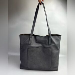 Joy Susan Leather Tote Gray Double Handle Zip Close Inner Pockets Crossbody